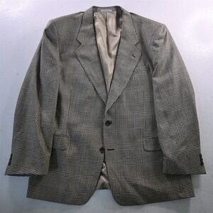 Vtg 43L 44L Brown Glenn‎ Check Silk Wool Mens Blazer Suit Jacket Sport Coat